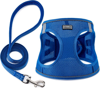 BOOMIBOO Dog Harness with Leash Set, No Pull Adjustable Reflective Step-in Puppy Pet Vest Harnesses for Small Medium Large Dogs and Cats,Blue XS