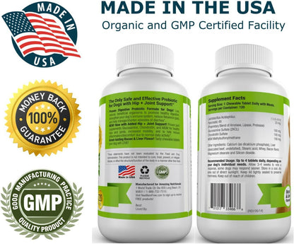 Amazing Probiotics for Dogs Eliminates Diarrhea and Gas with Hip Joint Pain Relief, 120 Chews