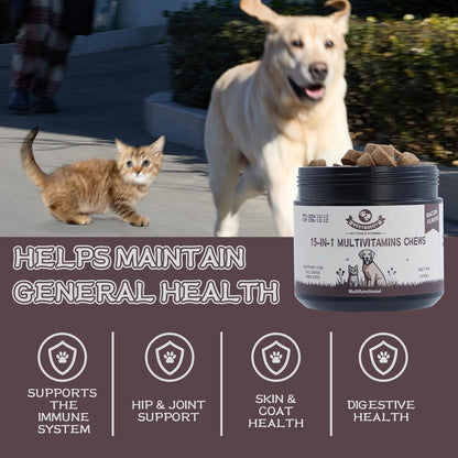 Best Buddy Multivitamin 15-in-1 Treats for Dogs I Cats, Complete Health Supplement Joint Support + Digestive Enzymes, Grain Free Dog Vitamins and Supplements for Skin & Coat (Bacon/Pork, 225g)