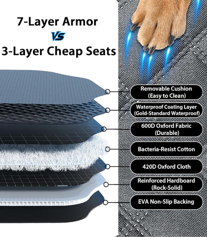 Doglike Dog Car Seat with Removable Cushion for Medium Dogs (30-60lbs) - 7-Layer Waterproof Hard Bottom Back Seat Extender, Spacious Pet Car Seat for SUV/Truck/Home, 2025 Upgraded