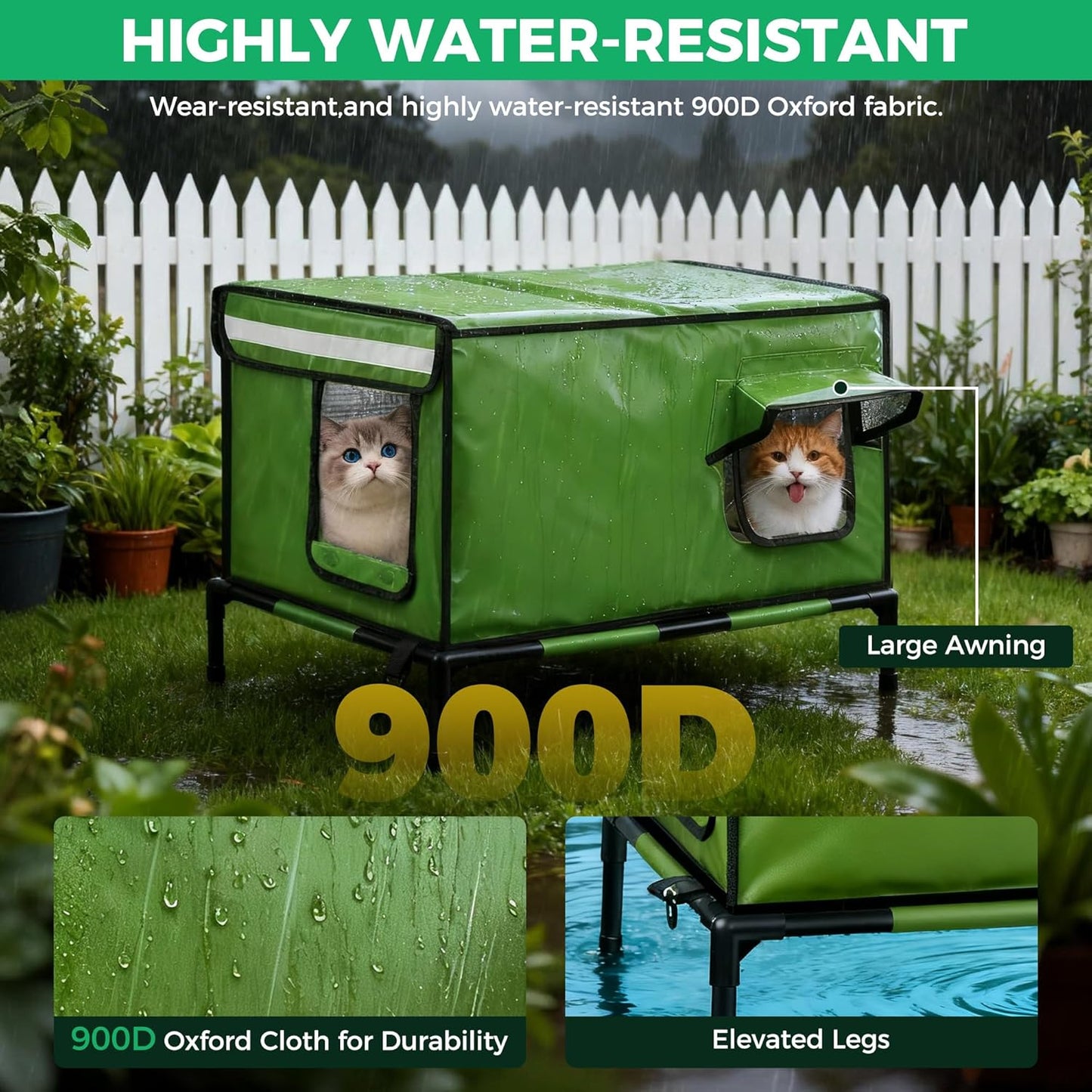 Heated Cat House for Outside Use 900D Oxford Cloth, Outside Cat House Weatherproof with Remote Control Heated Pad, Insulated Cat Houses with Removable Feet to Isolate Moisture, Against Extreme Weather