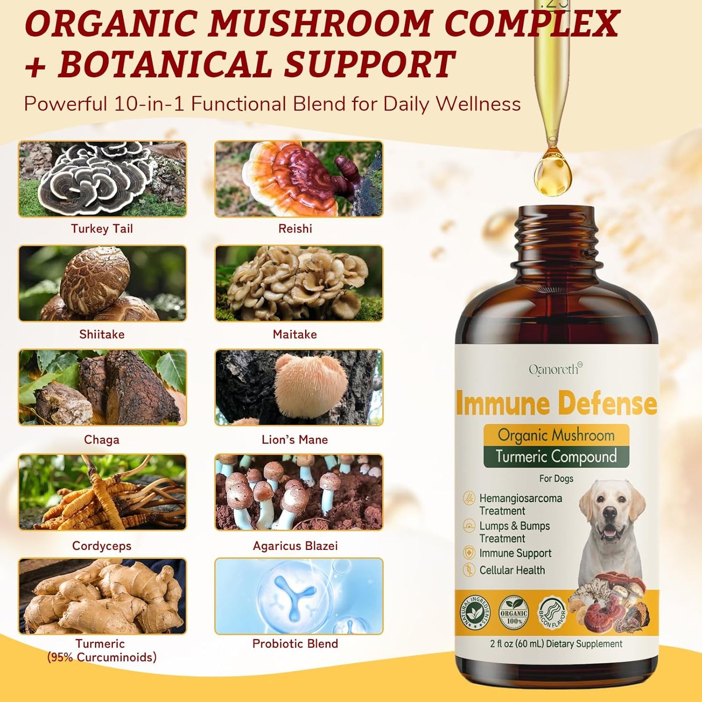 Natural Dog Lumps & Bumps Treatment- Lipoma Treatment for Dogs - Digestive, Cellular, Immune Health Support - Organic 8 Mushroom Supplement Blend, Probiotic & Antioxidants with Turkey Tail Mushroom