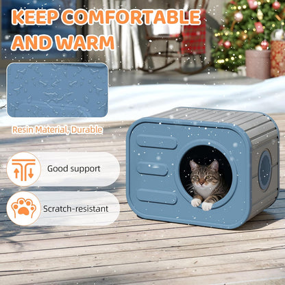 LHBcraft Outdoor Cat House Weatherproof, Feral Cat Houses for Outdoor Indoor Cats, Insulated Cat House with Camera-Shaped Design, Easy to Assemble Blue