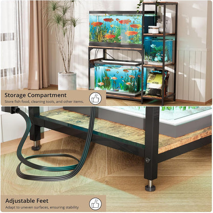 VOWNER 20-29 Gallon Fish Tank Stand with Power Outlet, Wood Aquarium Stand with Shelves for Fish Tank Accessories Storage, Heavy Duty Metal Frame, Turtle Reptile Terrarium Stand, Load 500lb, Brown