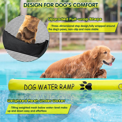 2 in 1 Dog Pool Float & Water Ramp,Upgrated Inflatable Dog Boat Ramp,63" Lx47 W Floating Dock for Medium Large Dog Up to 180LBS,Non-Slip(EVA) for Safety,High Stability,Ladder for Boat,Lake