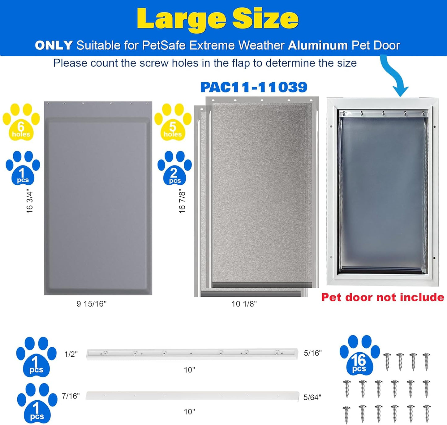 3-Flap Dog Door Replacement Insulated Flap with Clamp, Back Plate, Screws - Compatible with Large PetSafe Extreme Weather Aluminum Pet Door, PAC11-11039 10 1/8" X 16 7/8"(Smoky Translucent)