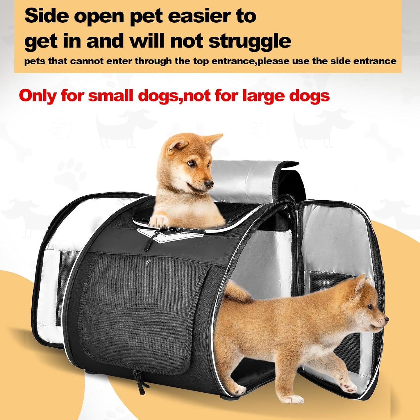 Dog Bike Basket Foldable Pet Bike Carrier Backpack with Safety Strap, Waterproof Pet Bicycle Basket for for Small Cats Kitten Puppy Dogs (Black