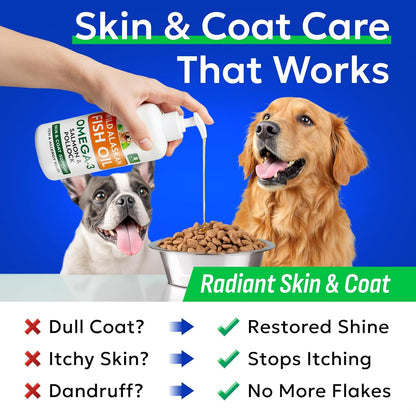 Bark&Spark Fish Oil for Dogs - Natural Omega-3 - Skin & Coat Support - Liquid Food Supplement for Pets - Natural EPA + DHA Fatty Acids for Joint Function, Immune & Heart Health 8oz - Salmon
