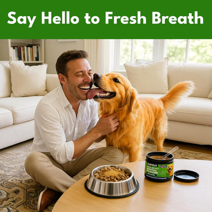 Pupzle Dog Teeth Cleaning Powder for Fresh Breath, Dog Dental Powder, Tartar & Plaque Focused, Natural Breath Freshener, Pet Dental Supplement with Probiotics for Gut Health, Mint, 60 Days Supply