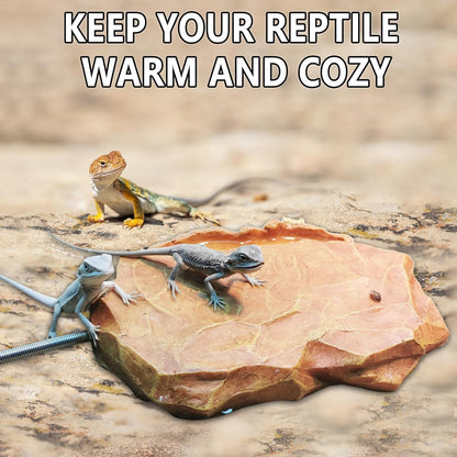 Heat Rocks for Reptiles Heat Rock with Feeding Trough & Temperature Control-Basking Climbing Warmer Heated Rock for Bearded Dragons,Turtles,Snakes,Lizards-Orange