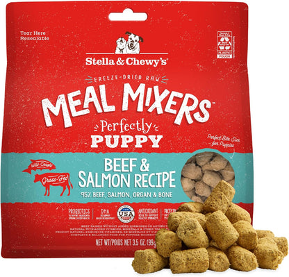 Stella & Chewy's Freeze Dried Raw Meal Mixers – Crafted for Puppies – Grain Free, Protein Rich Perfectly Puppy Beef & Salmon Recipe – 3.5 oz Bag