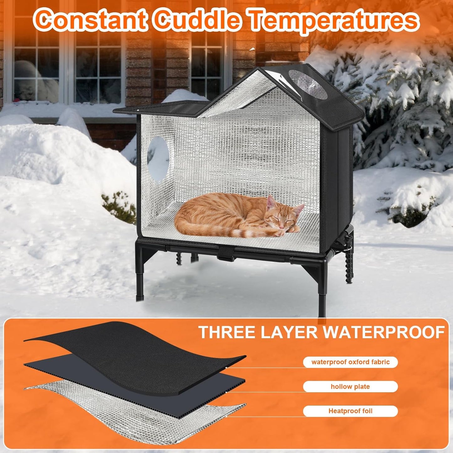 Outdoor Cat House, Weatherproof Insulated Feral Cat Houses for Outdoor Cats, Safe Escape Door, Cat House for Outside, Out Door Stray Cat Shelter with Elevated Base, Cat Houses & Condos(Small)