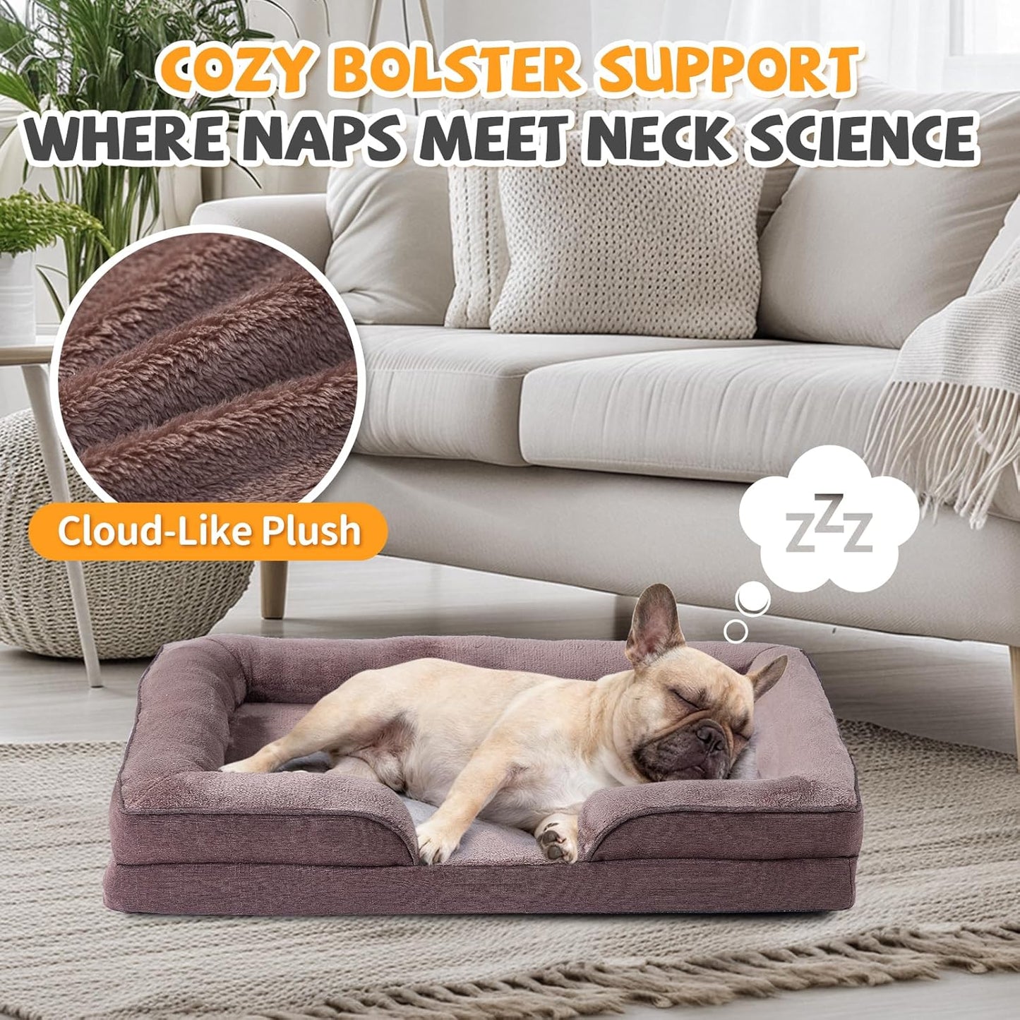 Makigued Medium Orthopedic Dog Bed with Egg Crate Foam Waterproof Liner Dog Sofa Couch with Removable Washable Cover Non-Slip Bottom, 24 * 18 * 6.5Inch, Dark Brown