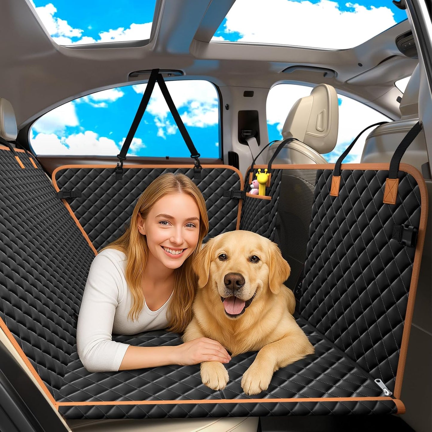 Dog Car Seat Cover for Back Seat, Backseat Extender for Dogs Hard Bottom, Car Back Seat Extender for Dogs, Dog Hammock for Cars, Black