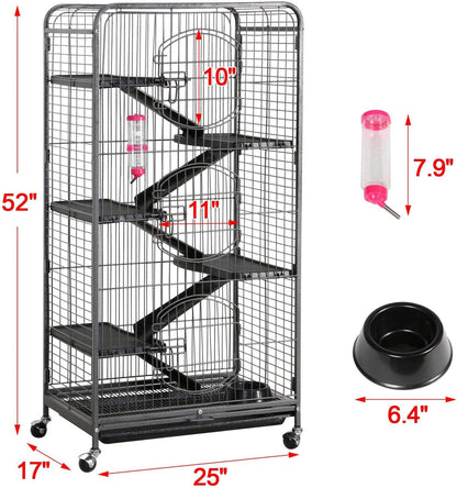 Yaheetech 52-inch Ferret Cage 6 Level Metal Rat Cage with 3 Front Doors/Feeder/Wheels Small Animal Cage for Ferret/Chinchilla/Bunny/Rabbit/Squirrel, Black