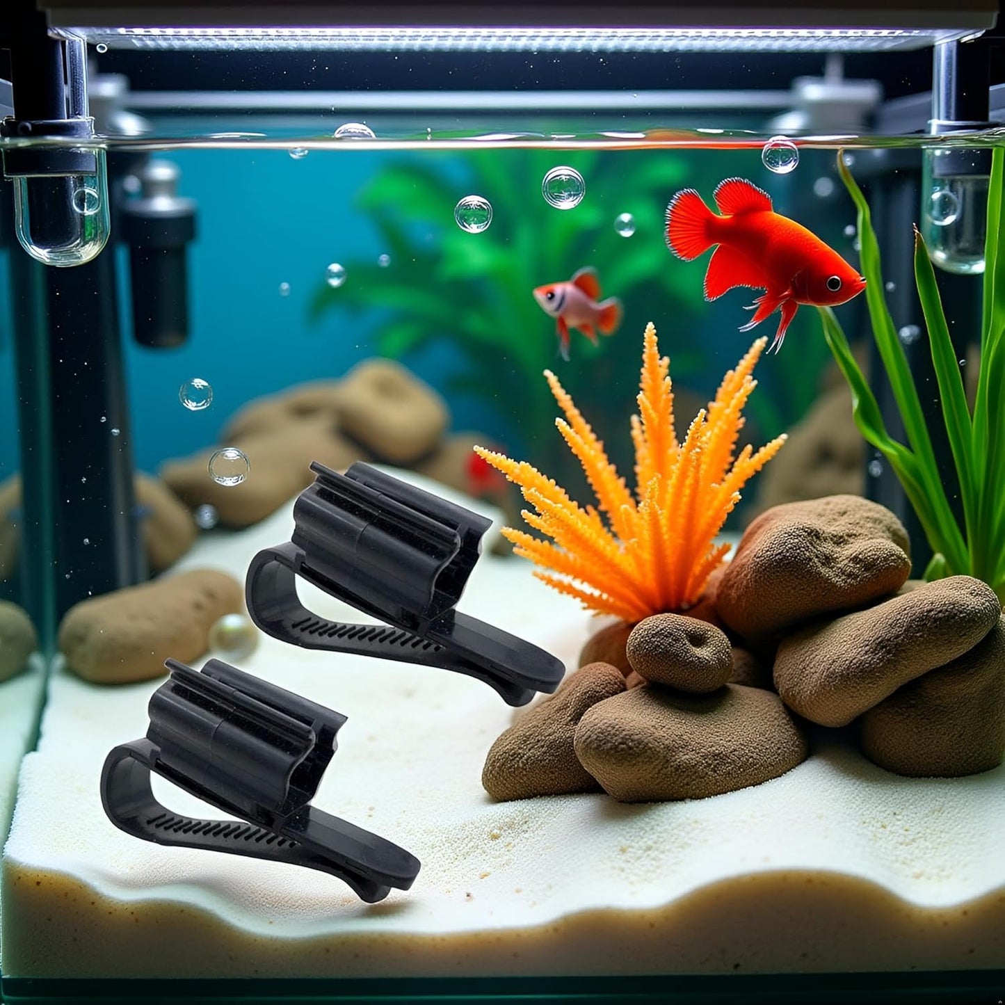 2 Pcs Black Fish for Tank Mounting Clip, Water Pipe Hose Holder Multifunction Adjustable Clamp for 0.31""""-0.62"""" Dia Tub Aquarium Tube Holder, Aquarium Air Pump Accessories