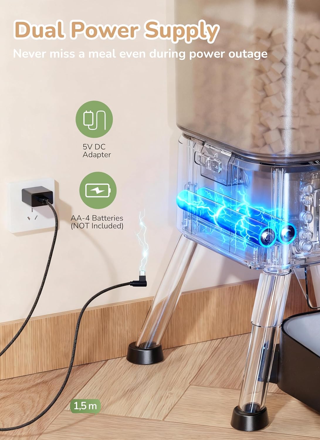 Dual Chamber Automatic Cat Feeder, 4L Smart WiFi Pet Food Dispenser with 2.4&5G WiFi App, Custom Schedule & Portion Control for Dry Food and Treats