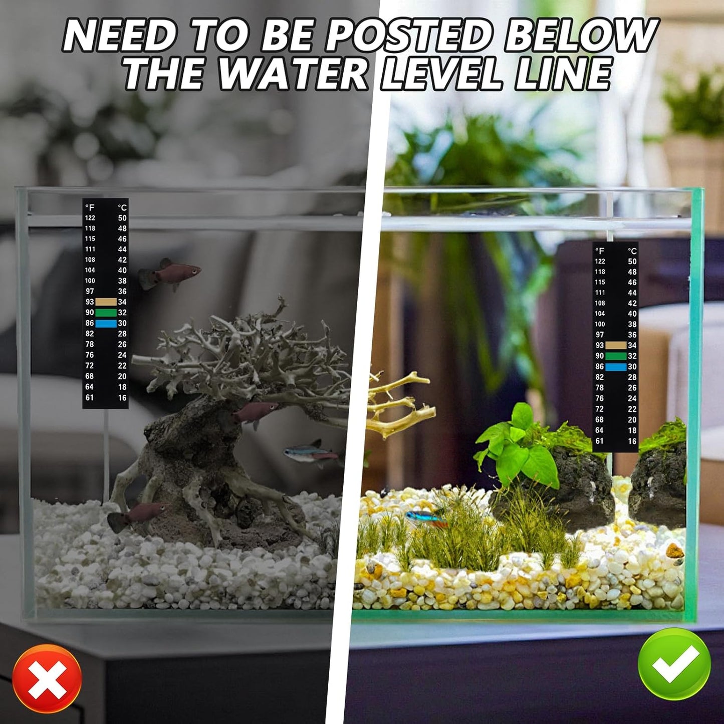 6 PCS Aquarium Thermometer Strips, 61-122℉(15-50°C) Digital Adhesive Fish Tank Thermometer Sticker Easy-to-Read Temperature Sticker Display for Aquarium Fish Tank Brewing