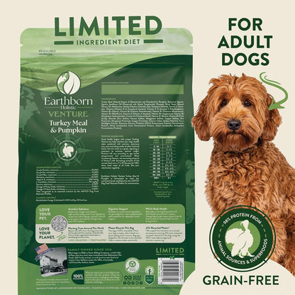 Earthborn Holistic Venture Turkey Meal & Pumpkin Limited Ingredient Diet Grain-Free Dry Food for Adult Dogs (4 lb. Bag)