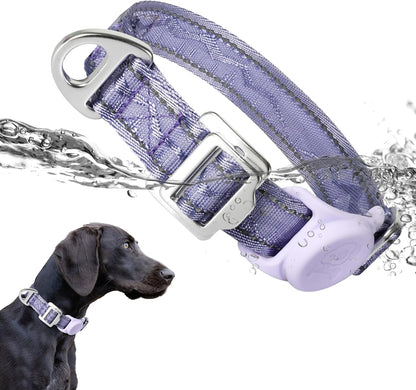 AirTag Dog Collar, Reflective Nylon, Metal Buckle, IP68, Dog Collar with AirTag Holder, Heavy Duty Dog Collars for Large Medium Small Dogs (Lavender Purple, S：Width 3/4",Neck 9.8"-15.4")