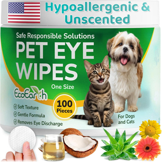 Premium Eye Wipes for Dogs & Cats - 100 Pcs - Pet Eyes Cleaning Pads to Remove Tear Stains, Crust & Discharge - Perfect for Pets Daily Care - Helps w/ Itching & Dryness - Pre-Soaked & Disposable