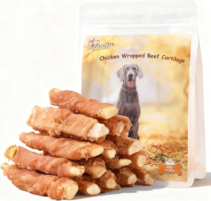 Dog Treats Chicken Wrapped Beef Cartilage w/Calcium Supplement, Rawhide Free Dog Chews Long Lasting, Grain Free Healthy Training Treats Snacks for Small Medium Large Dogs, 12 Counts, 10.6 oz