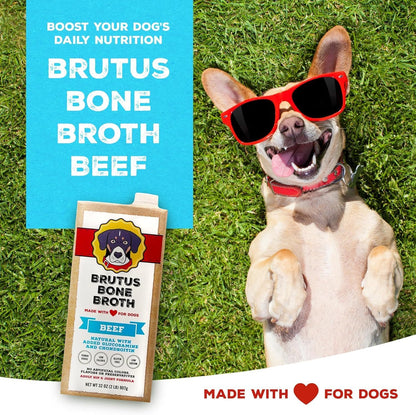 Brutus Broth for Dogs - All Natural Bone Broth for Dogs with Chondroitin Glucosamine Turmeric -Human Grade Dog Food Toppers - Beef and Pork Bundle