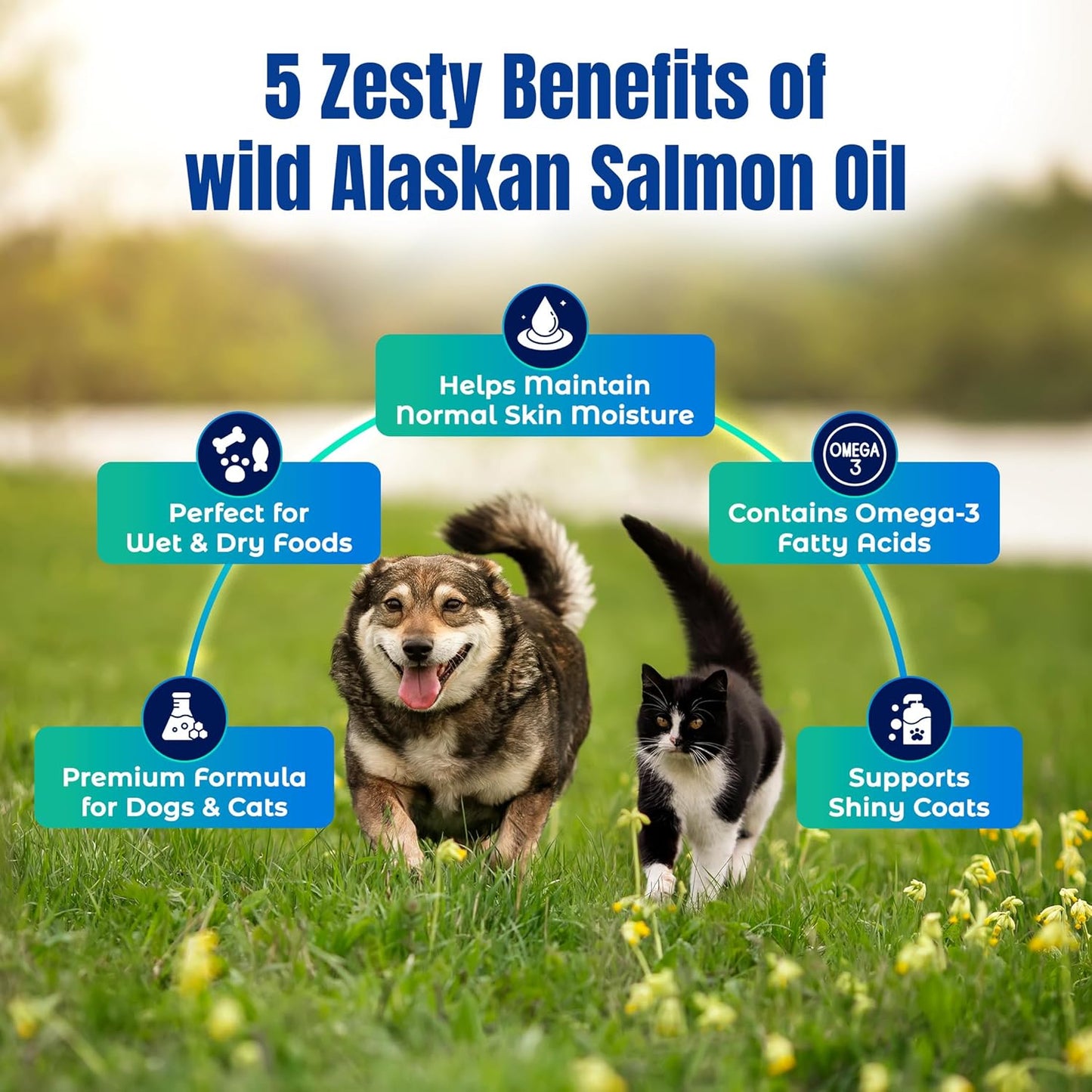 Life Line Pet Nutrition Wild Alaskan Fish Oil Omega-3 Supplement for Skin & Coat – Supports Brain, Eye & Heart Health in Dogs & Cats, 8.5oz