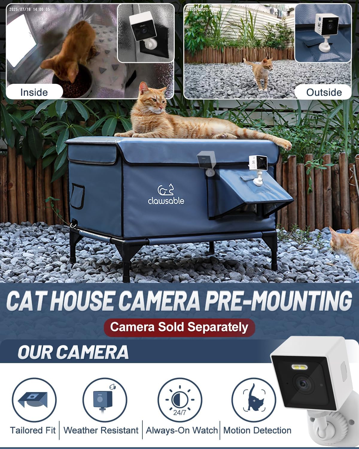 Heated Cat House for Outside Foam Board, Extremely Insulated Outdoor Cat House Escape Door, Weatherproof & Waterproof Awning, Elevated Feral Animal Shelter for Winter