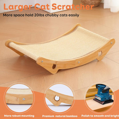Sisal Cat Scratcher Bed of Bamboo for Indoor/Outdoor Cats, Natural Sisal Mat Hammock for Kittens and Adult Cats,Larger Cat Scratching Post/Board/pad