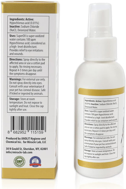 Superox Animal Eye Wash & Tear Stain Remover | Fast Relief from Irritations & Allergies Symptoms | Safe for All Animals | 100 ml (3.38 oz)