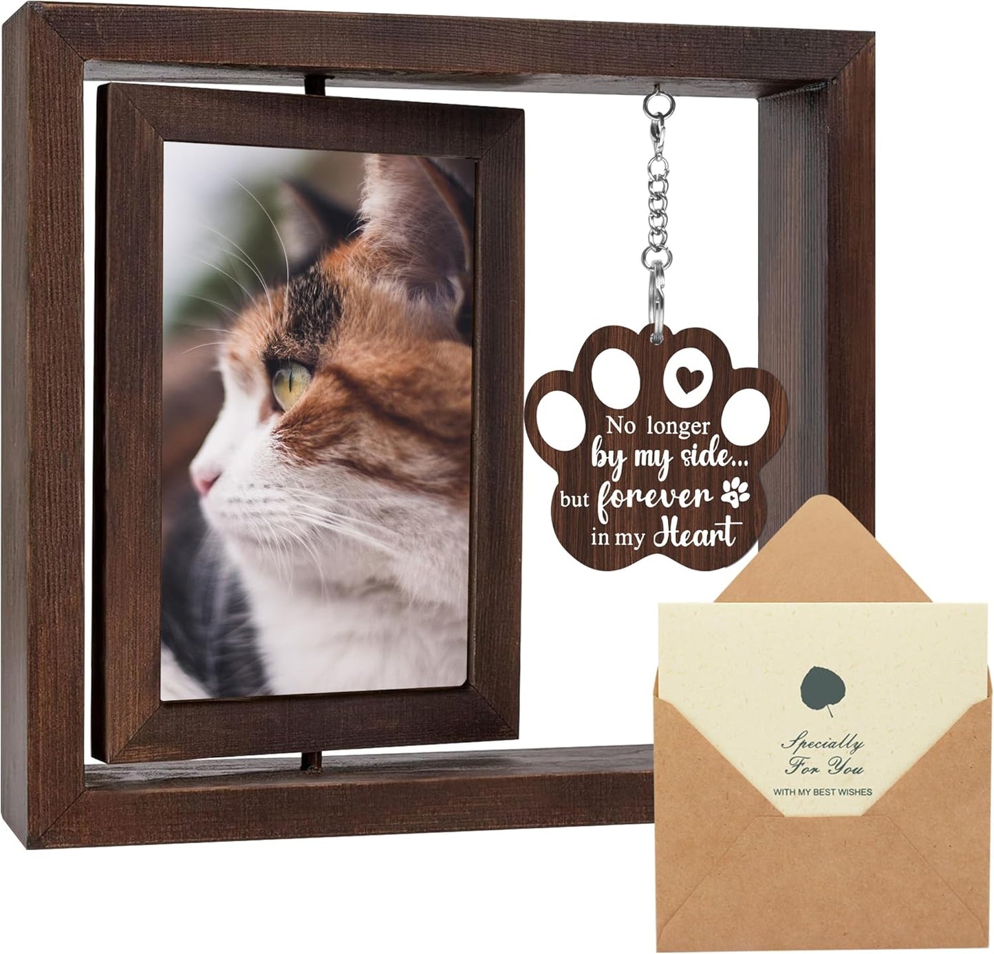 SHOW-YA Cat Memorial Gifts for Loss of Cat - Pet Memorial Gifts Cat,Loss of Cat Sympathy Gift, Cat Passing Away, Pet Remembrance Gift Cat,Rotating Wooden Cat Picture Frame 4x6 Photo