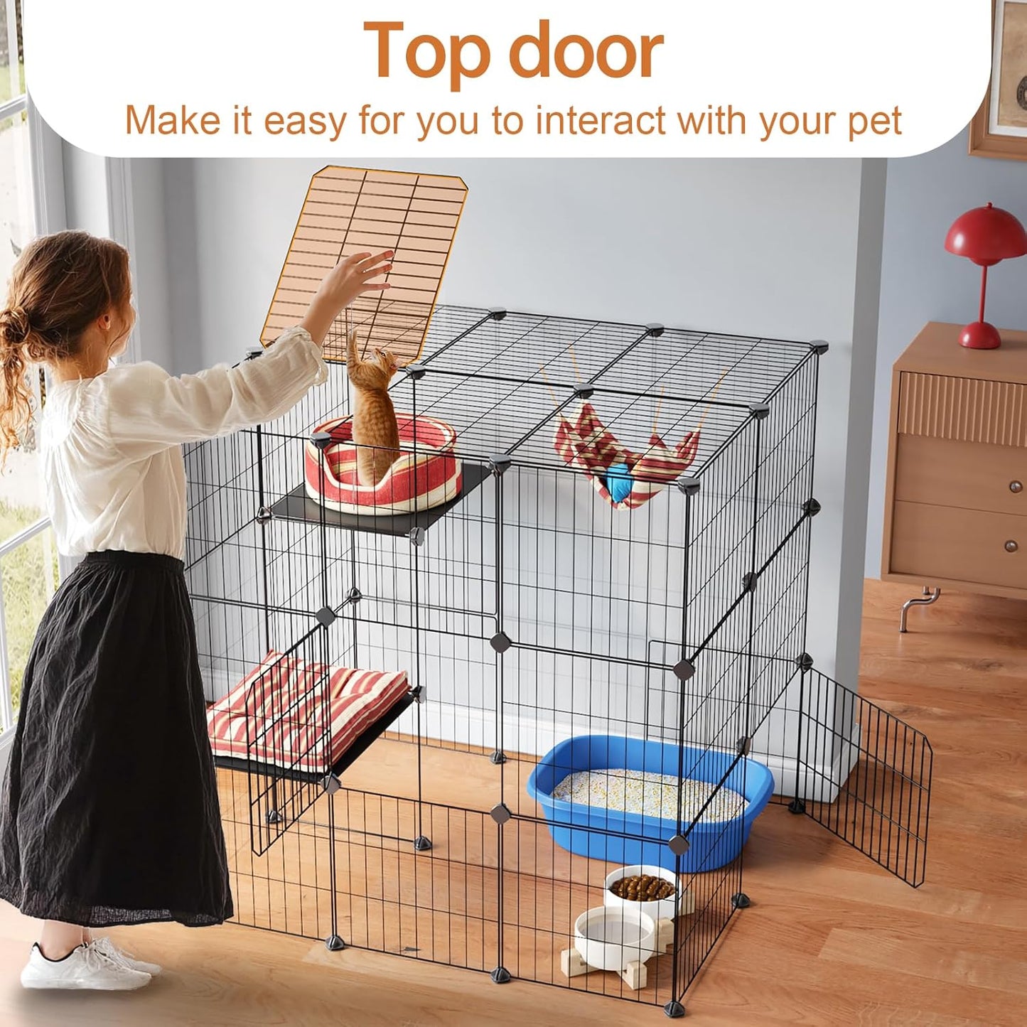 Oneluck 3-Tier Cat Cages Indoor Enclosure DIY Cat Playpen Catio Detachable Metal Wire Kennels Cats Crate Large Extra Exercise Place Ideal for 1 Cat,35.4 Inches