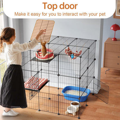 Oneluck 3-Tier Cat Cages Indoor Enclosure DIY Cat Playpen Catio Detachable Metal Wire Kennels Cats Crate Large Extra Exercise Place Ideal for 1 Cat,35.4 Inches