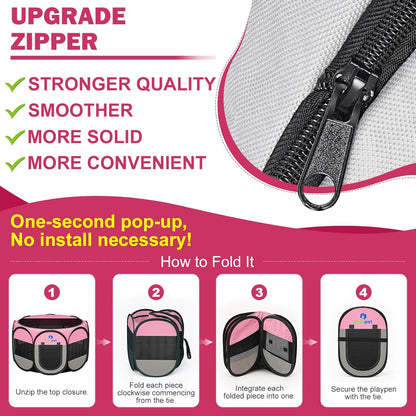 Playpen for Small Dogs Cats Crate: Puppy Play Pen Indoor Outdoor Foldable Potable Exercise Cage Pop up Kennel for Guinea Pig Rabbits Hamster Travel with Carrying Case & Food Bowl (Pink, L, 1)