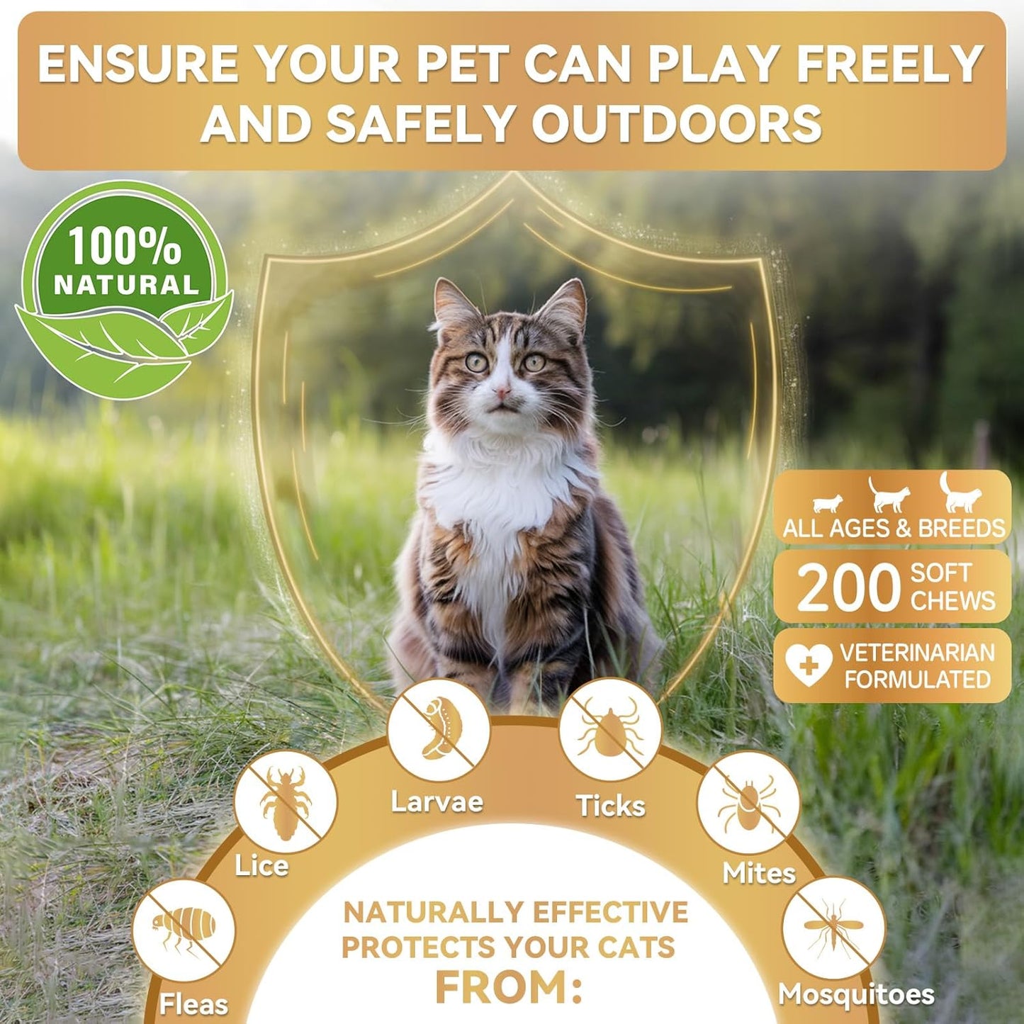 Flea and Tick Prevention Support Drop for Dogs & Cats + 200 Chews for Cats | Pets Oral Natural Supplement Flea and Tick Treatment for All Breeds and Ages