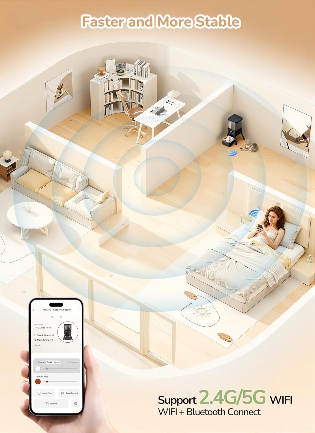 Dual Chamber Automatic Cat Feeder, 4L Smart WiFi Pet Food Dispenser with 2.4&5G WiFi App, Custom Schedule & Portion Control for Dry Food and Treats