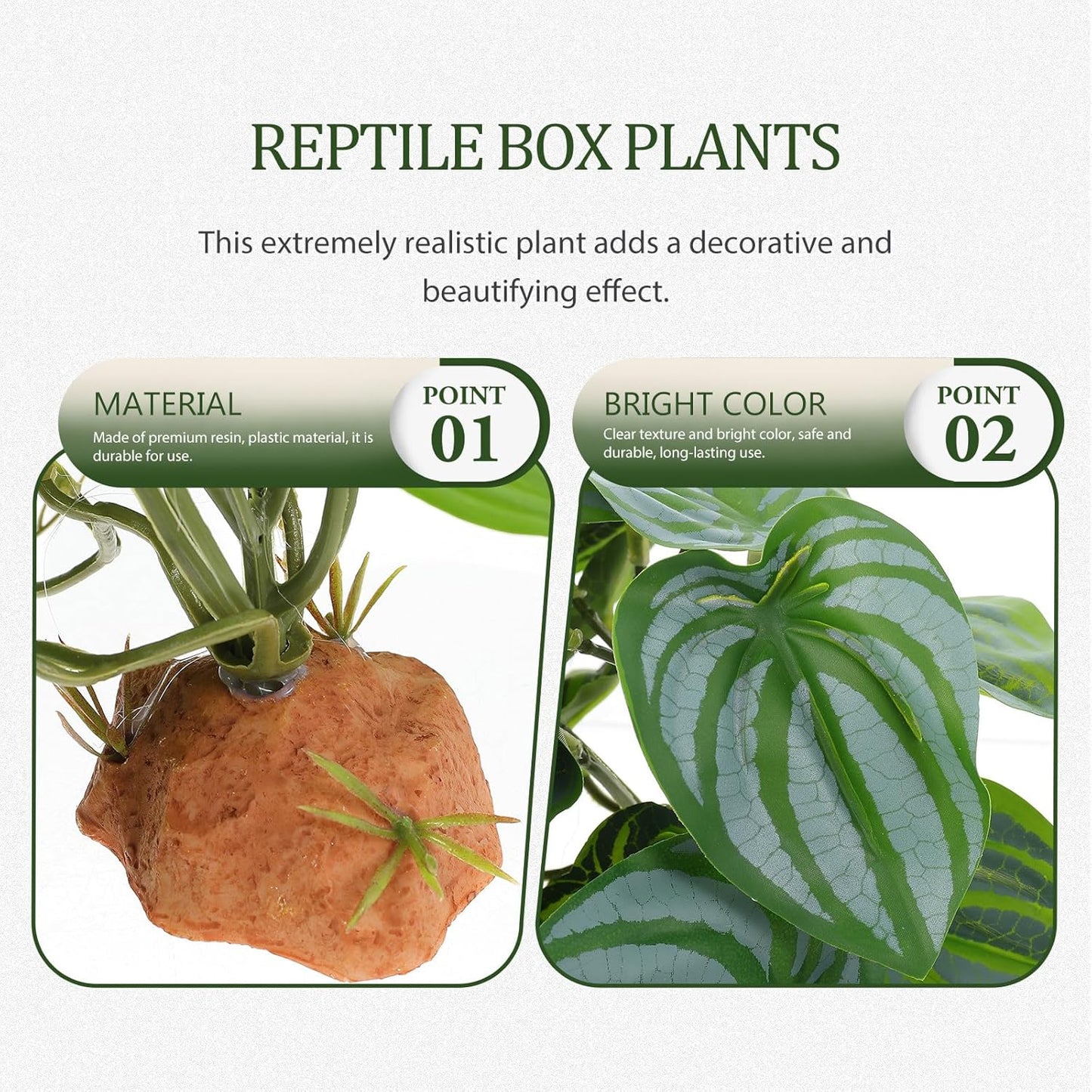 BESTonZON Reptile Terrarium Plants Artificial Decor Resin Plastic Hidden Hide Plant for Gecko Lizard Tortoise Habitat Landscape Accessories