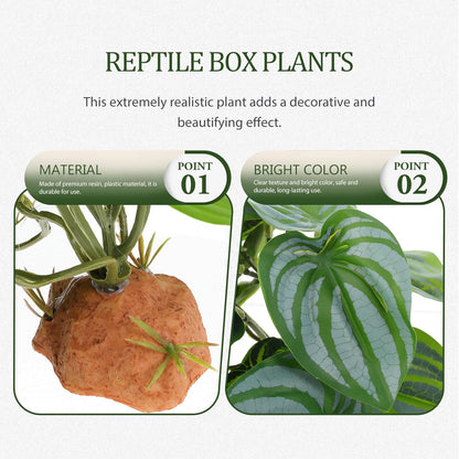 BESTonZON Reptile Terrarium Plants Artificial Decor Resin Plastic Hidden Hide Plant for Gecko Lizard Tortoise Habitat Landscape Accessories