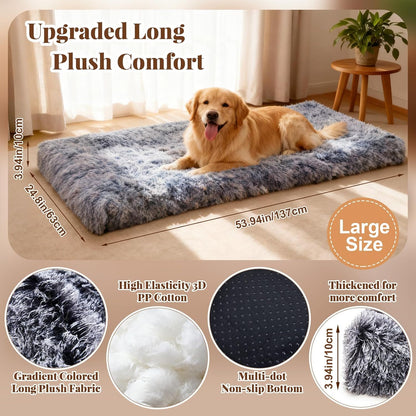 Fluffy Dog Car Seat Cover for Back Seat, Thickened Dog Bed for Car, Plush Faux Fur Soft Pet Bed Mat, Fits Backseat Extenders Protector, Nonslip Pad for Trucks and Suvs (Gray, 54"x24.8"x3.9")