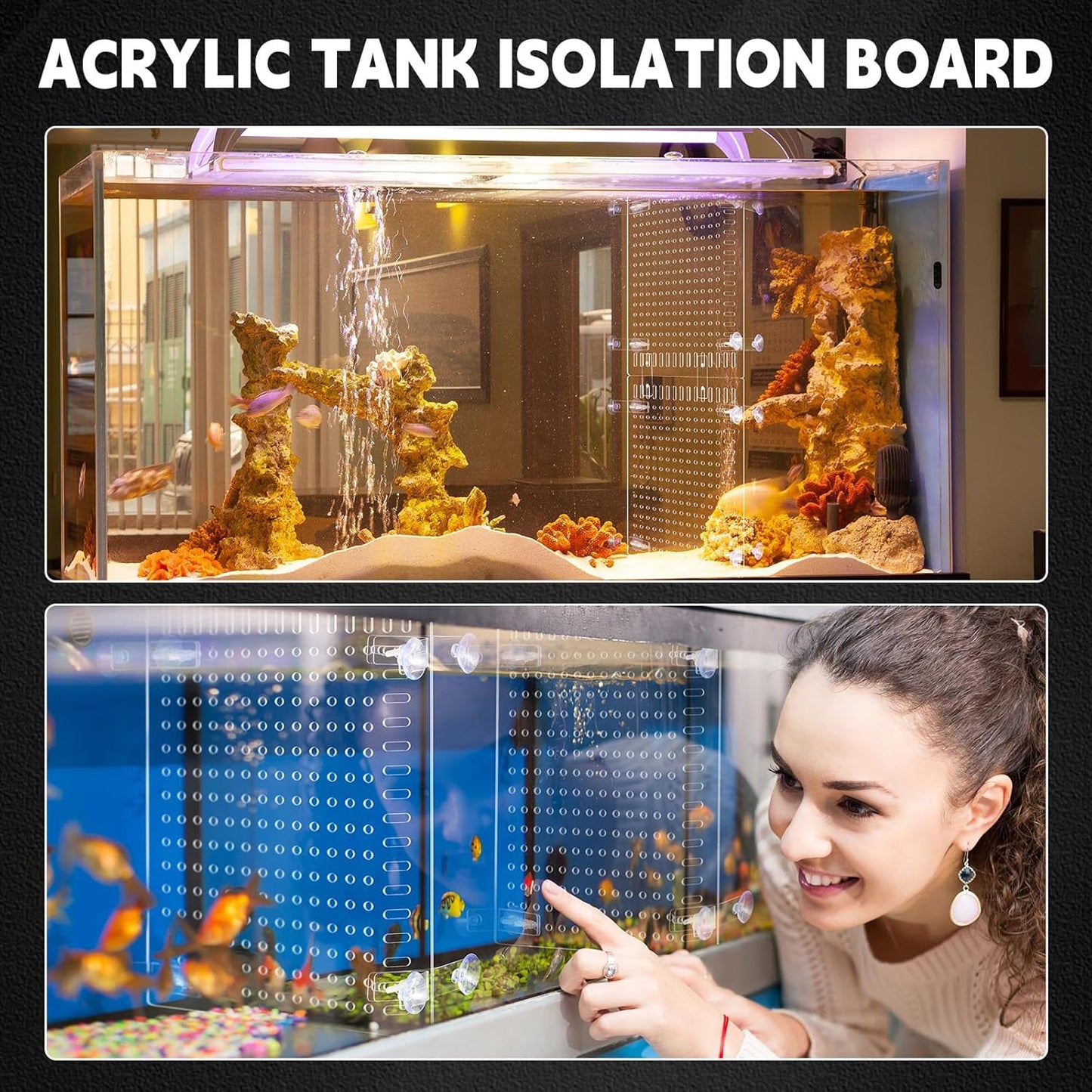 Nuanchu 4 Set Acrylic Fish Tank Divider 11.4 x 9.75'' Aquarium Divider Kit Splicable Flexibly Aquarium Divider with Suction Cups Accessories Splicing Board for 30/40/50/65/75/90/125/150 Gallon Tank