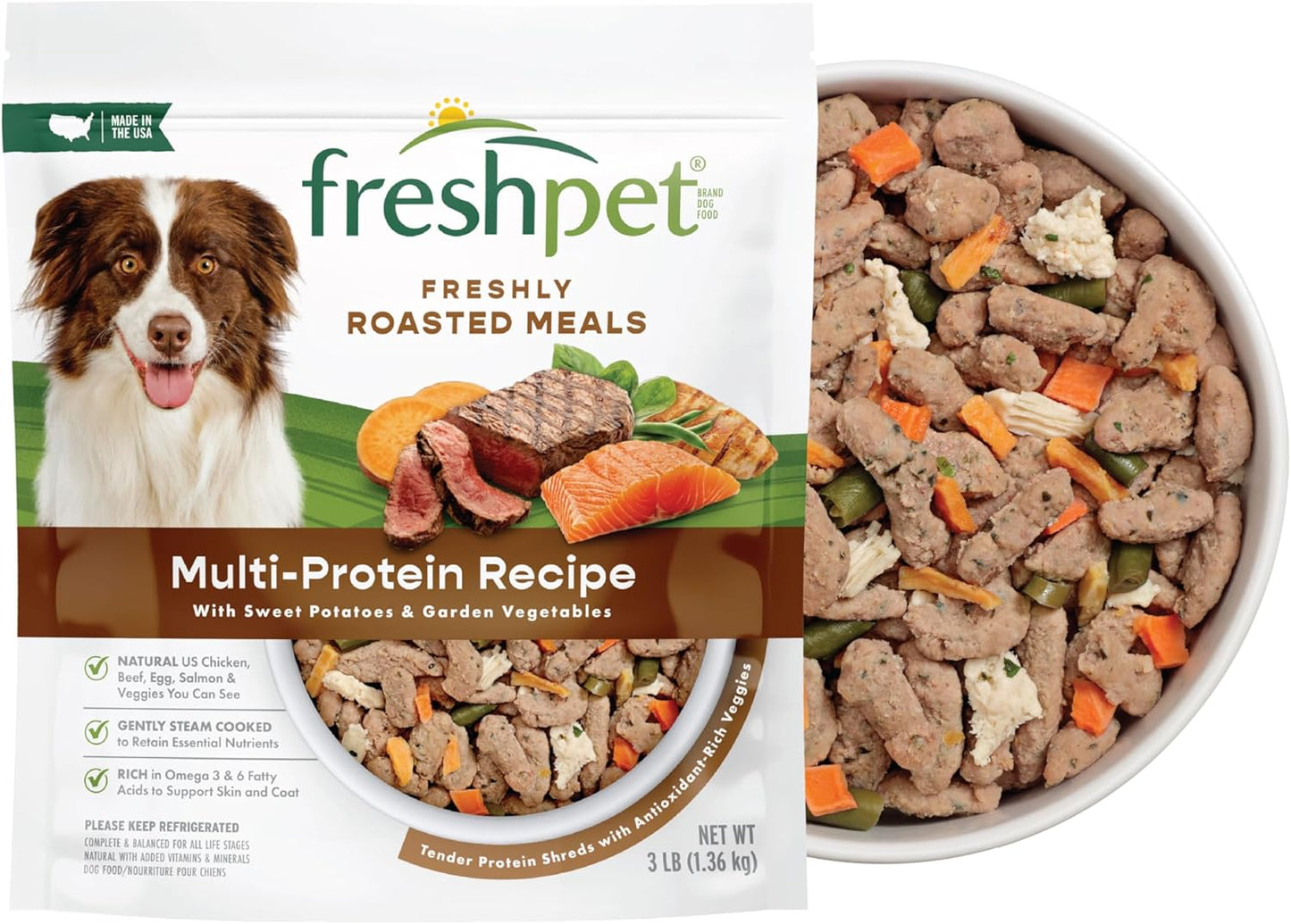 Freshpet Dog Food, Multi-Protein Complete Meal, Chicken, Beef, Egg and Salmon Recipe, 3Lb