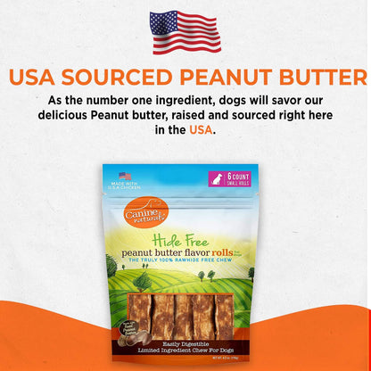 Canine Naturals Peanut Butter Chew - 100% Rawhide Free Dog Treats - Made with Real Peanut Butter - All-Natural and Easily Digestible - 6 Count of 2.5 Inch Mini Rolls for Dogs Under 20lbs
