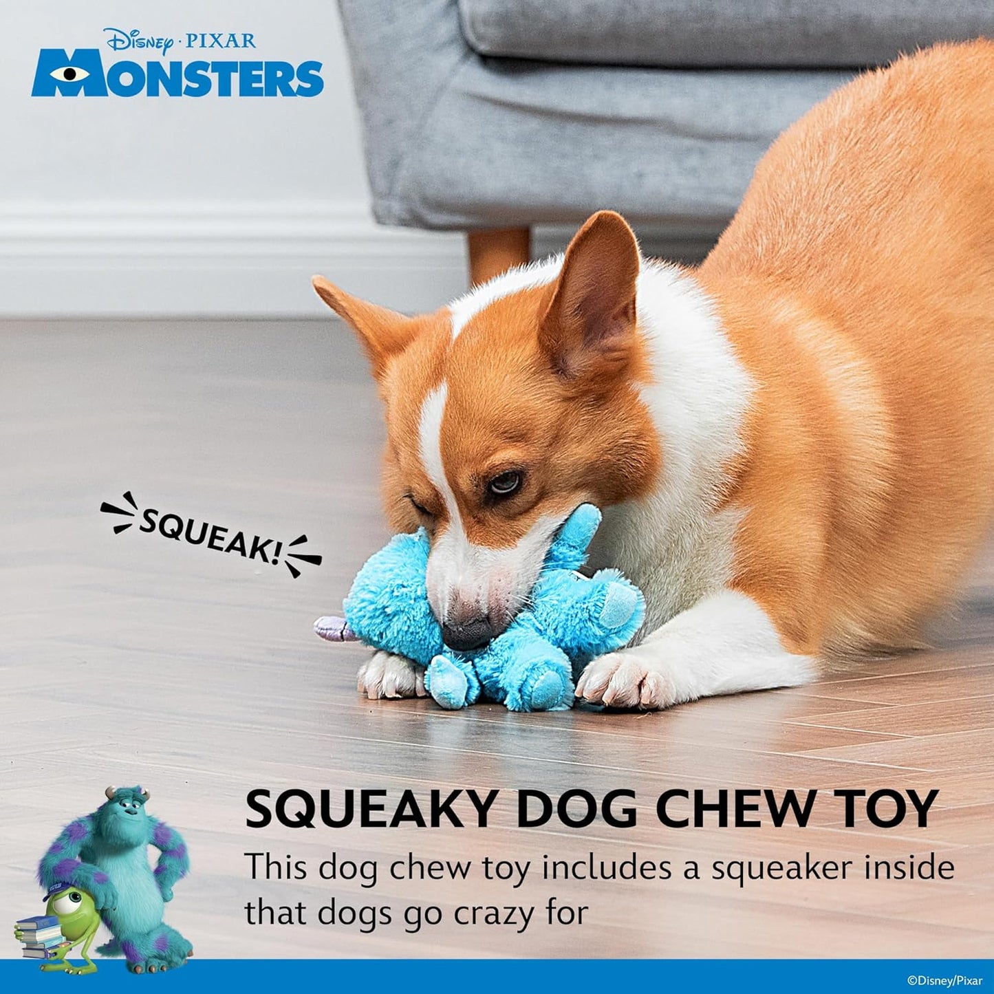 Disney for Pets Pixar’s Sulley Plush Dog Toy 6in Pixar Dog Toys | Plush Toy for Dogs Inspired by Sulley from Pixar’s Monsters, Inc. with Squeaker