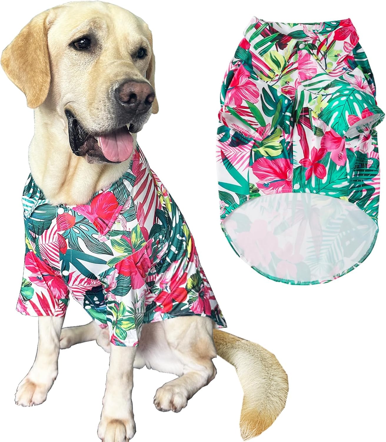 Dog Shirt, Hawaiian Summer Colorful Printed Pet Clothing Breathable and Cool Beach Style Big Dog Boy and Girl Shirt (4X Large, Flower)