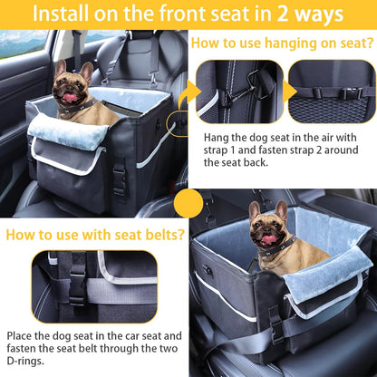 Foldable Dog Car Seat for Small Dogs,Potable Puppy Booster Seat with Harness &Safety Belt, Travel Pet Bed can Removable & Washable Suitable for Dogs 25-30 lbs(Black)