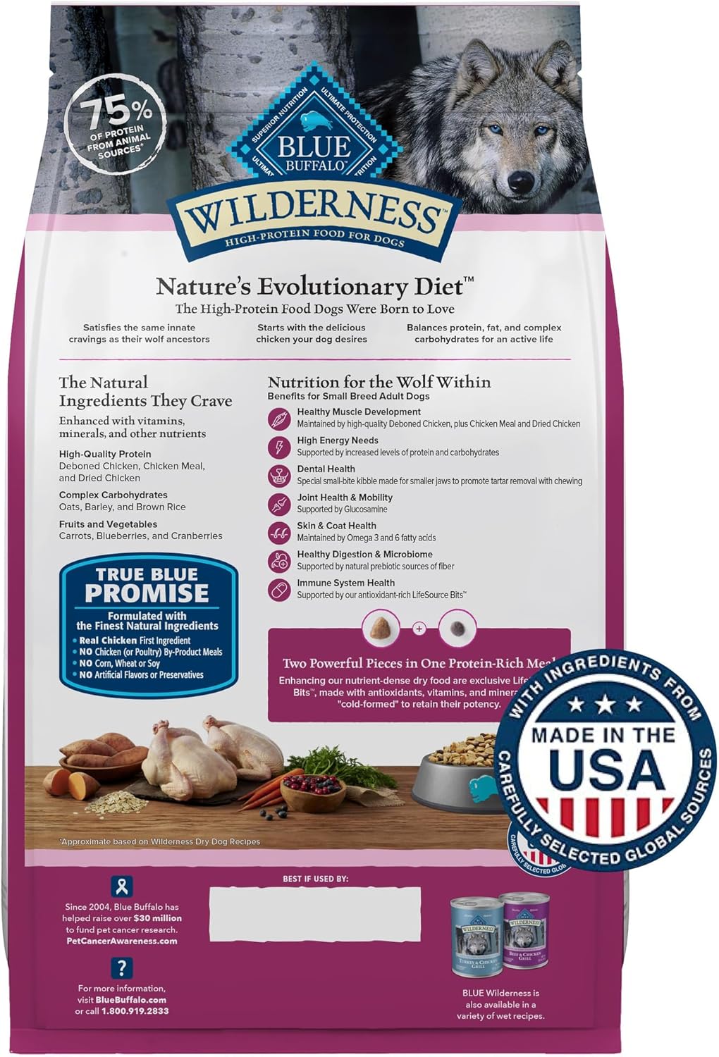 Blue Buffalo Wilderness Natural High-Protein Dry Food for Small Breed Adult Dogs, Chicken Recipe, 13-lb Bag