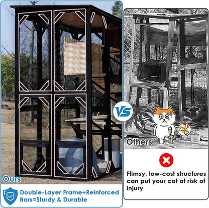 FunXplore 71.1" L Large Cat Catio Outdoor Cat Enclosure Window Acess, Walk-in Cat Cage Cat House for Multiple Indoor Outdoor Cats, Outside Patio 6 Doors Weatherproof Roof