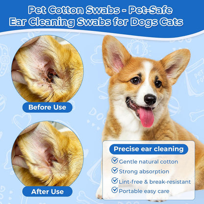 6 Inch Large Cotton Swabs for Dog Ear Cleaning - Extra Long Handle Dog Ear Swabs, Soft & Absorbent Big Cotton Tips, Perfect for Pet Care & Daily Grooming (100 Pcs)