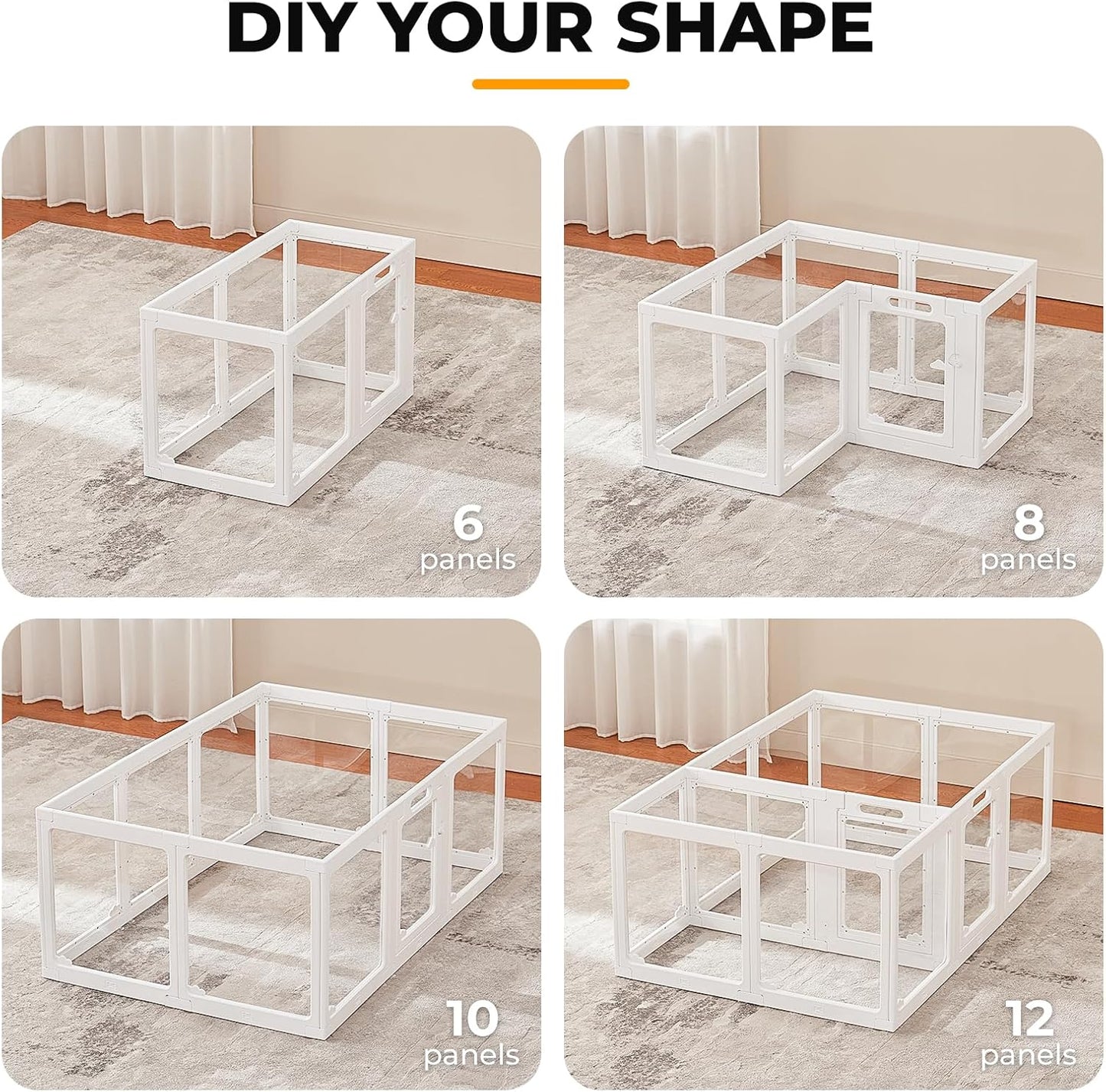 Acrylic Dog Playpen Indoor, Clear Dog Play Pen for Puppies and Small Dogs, Easy Assembly & Clean Puppy Pen (23.6", 8 Panels, White)